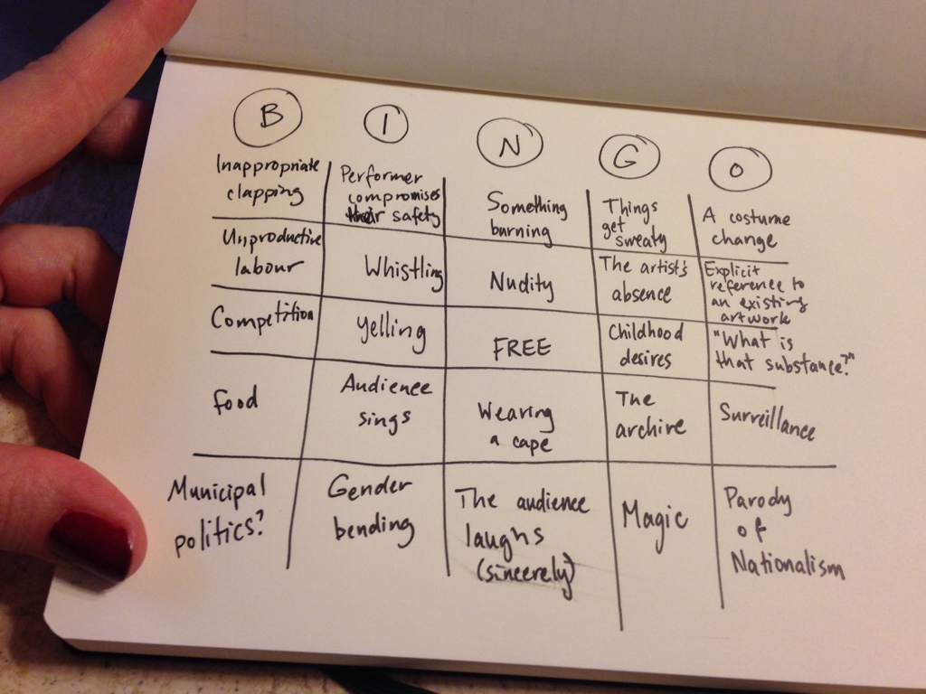 Performance Art Bingo by Alison Cooley