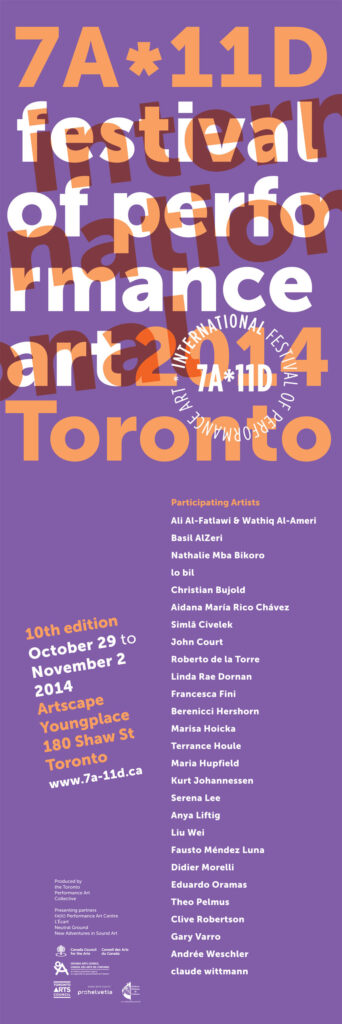 10th edition 7a*11d Internation Festival of Performance Art 2014 Poster