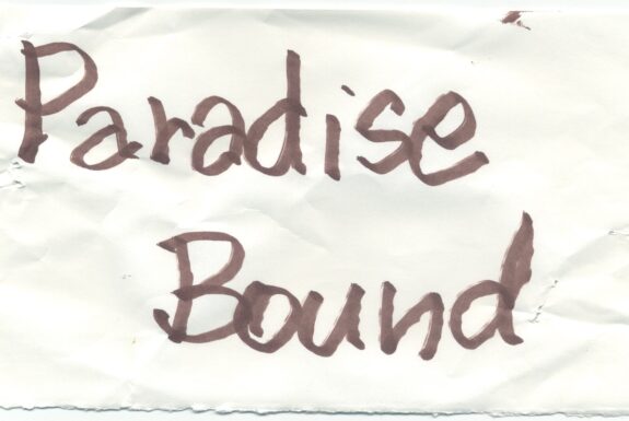 Notebook page from Step 2 with the words 'Paradise Bound' in thick black marker