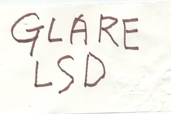 Notebook page from Step 2 with the words 'Glare LSD' in thick black marker