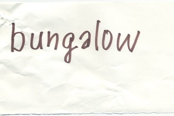 Notebook page from Step 2 with the word 'bungalow' in thick black marker