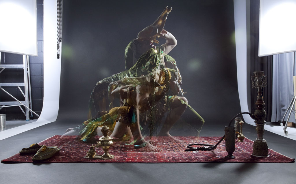 Superimposed images of Rah Eleh performing for the camera