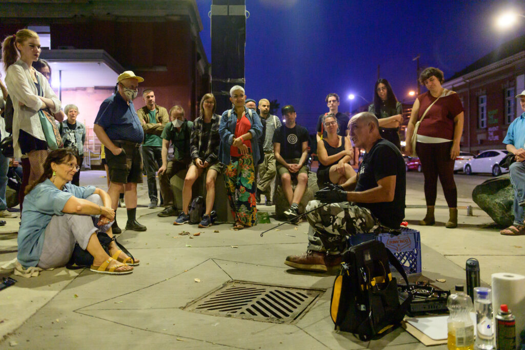 Archer Pechawis performs nōhtāwiy awa
[this is my father] at the 7a*11d festival.